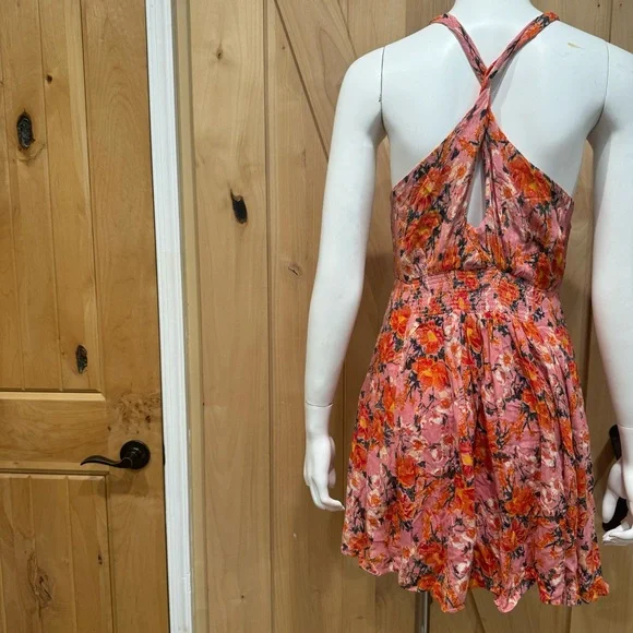 Free People Washed Ashore Mini Dress Size Medium Pink Lined Flowy Floral Dress - Picture 6 of 16
